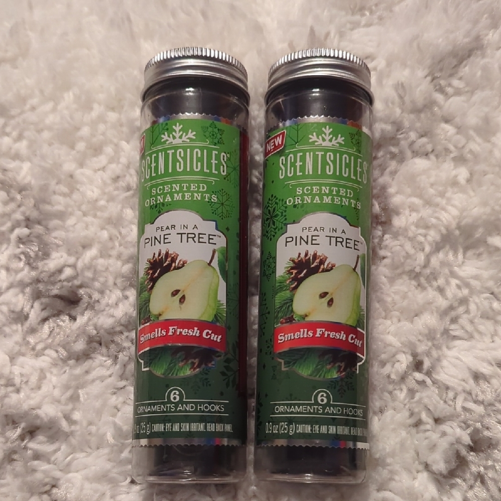 Scentsicles, Pear in a Pine Tree, Scented Ornaments, 12 Ornaments & Hooks, New